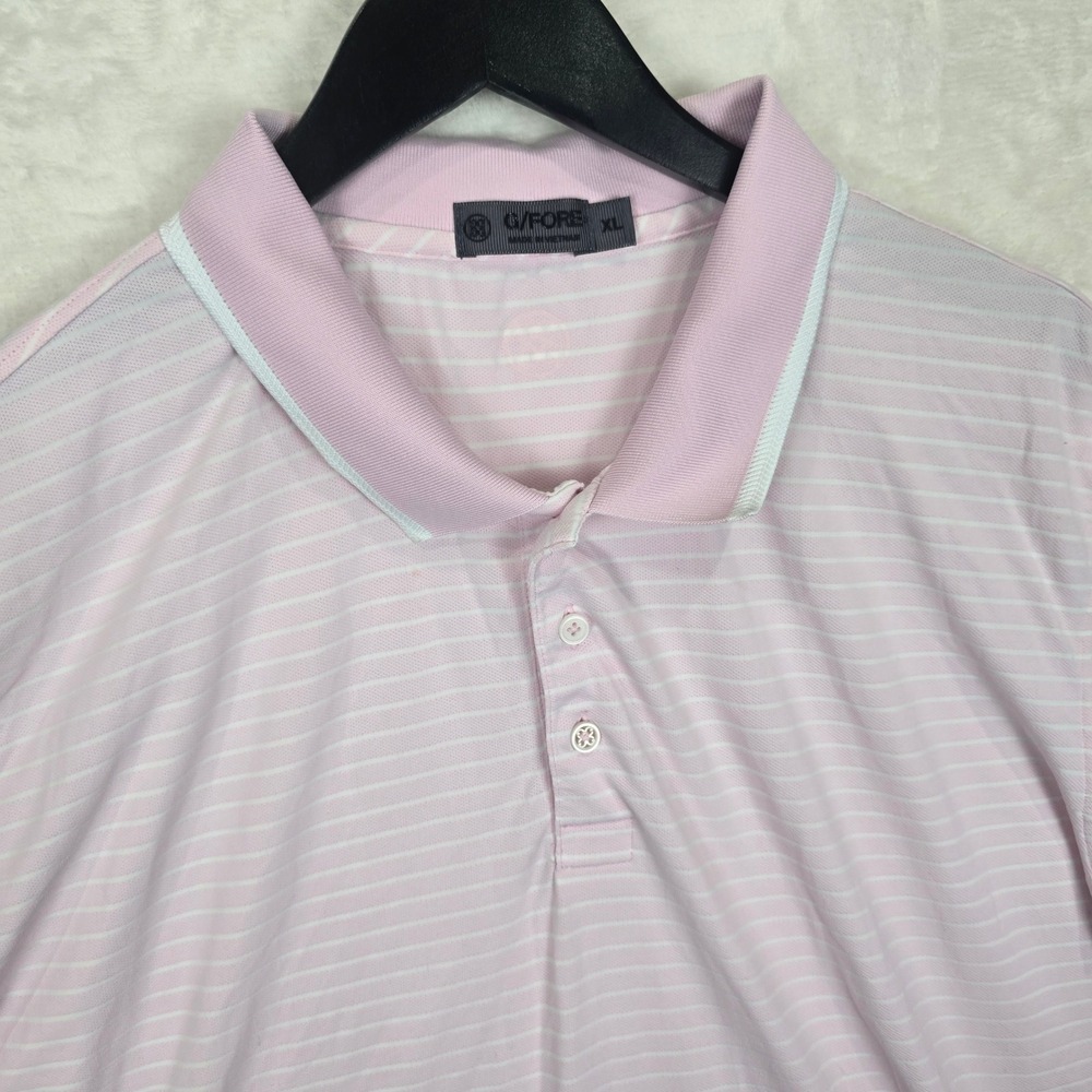 G/FORE Mens Striped Performance Golf Polo Shirt Pink White XL G4MS21K04